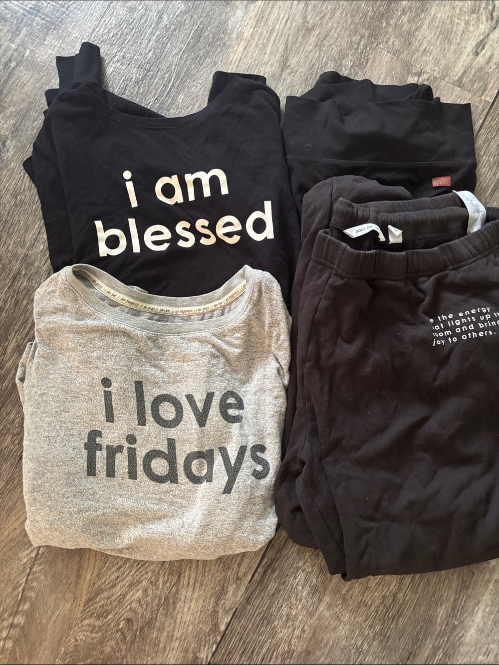 Graphic Sweatshirt, Legging, and Sweatpants Bundle Peace Love World